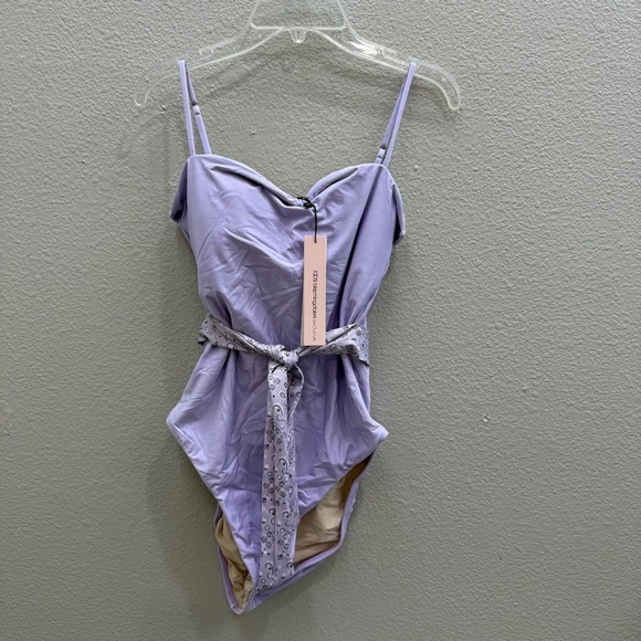 AQUA Bandana Belted One-Piece Swimsuit Size Large Purple New - Picture 4 of 7